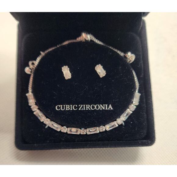 BRACELET AND EARRINGS-DANECRAFT-Cubic Zirconia-Fine Silver Plate-In Box - Picture 3 of 9